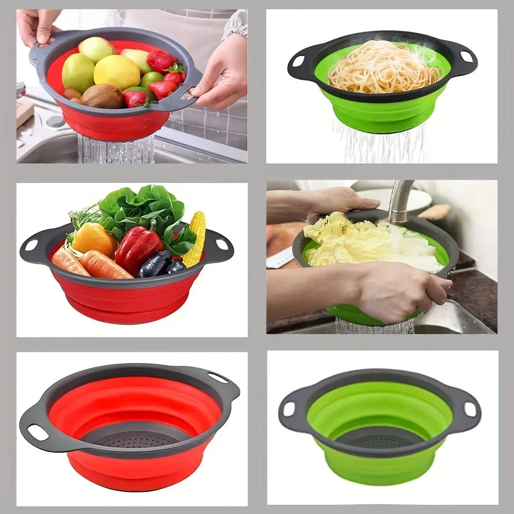 Collapsible Heat-Resistant Silicone Colander (Stainless Steel Rim)