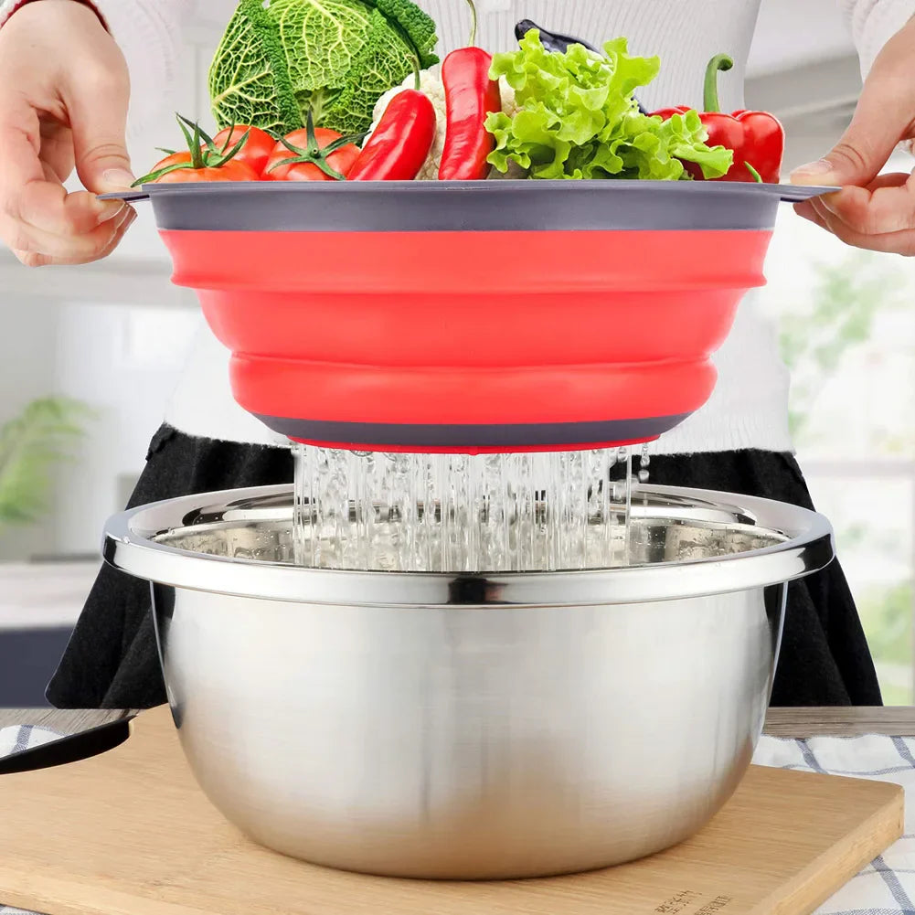 Collapsible Heat-Resistant Silicone Colander (Stainless Steel Rim)
