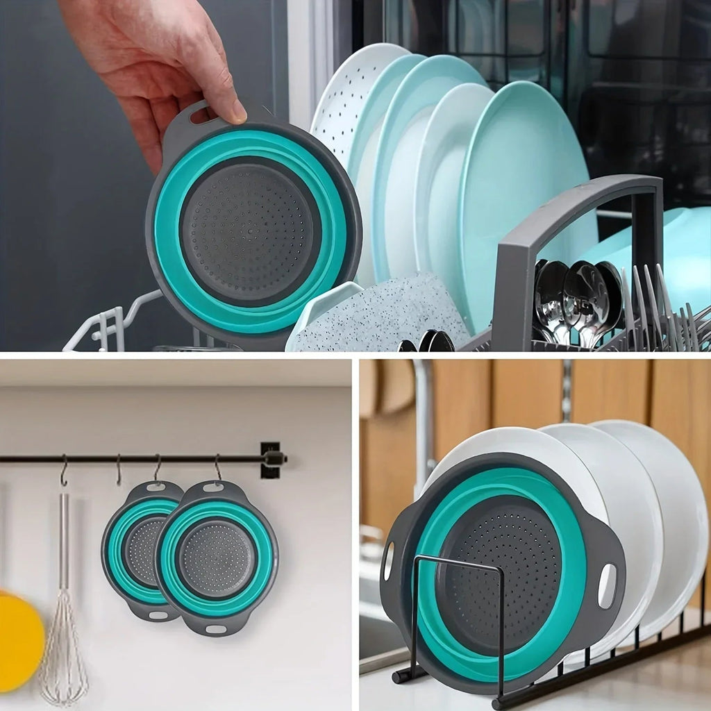 Collapsible Heat-Resistant Silicone Colander (Stainless Steel Rim)