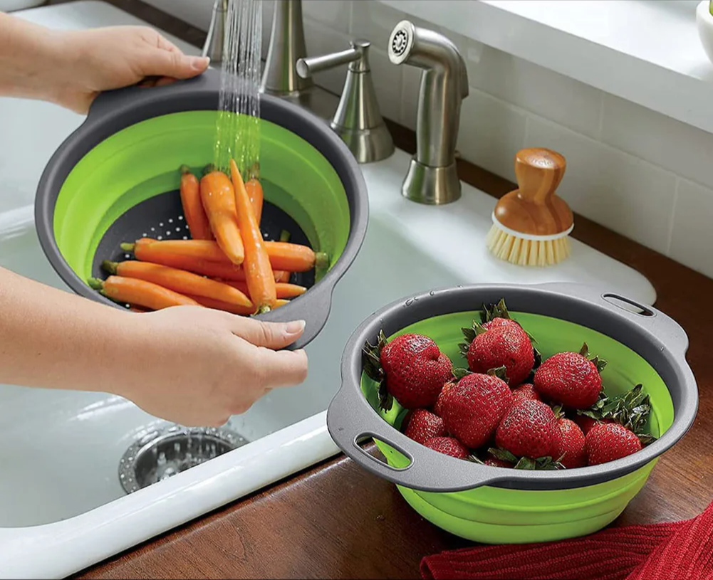 Collapsible Heat-Resistant Silicone Colander (Stainless Steel Rim)