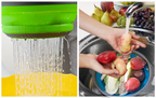 Collapsible Heat-Resistant Silicone Colander (Stainless Steel Rim)