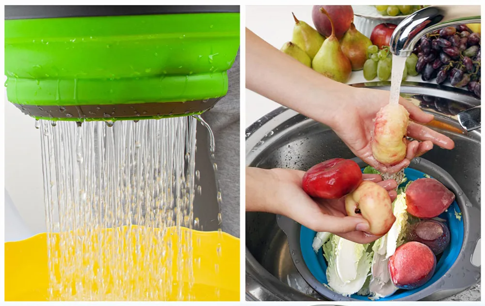 Collapsible Heat-Resistant Silicone Colander (Stainless Steel Rim)
