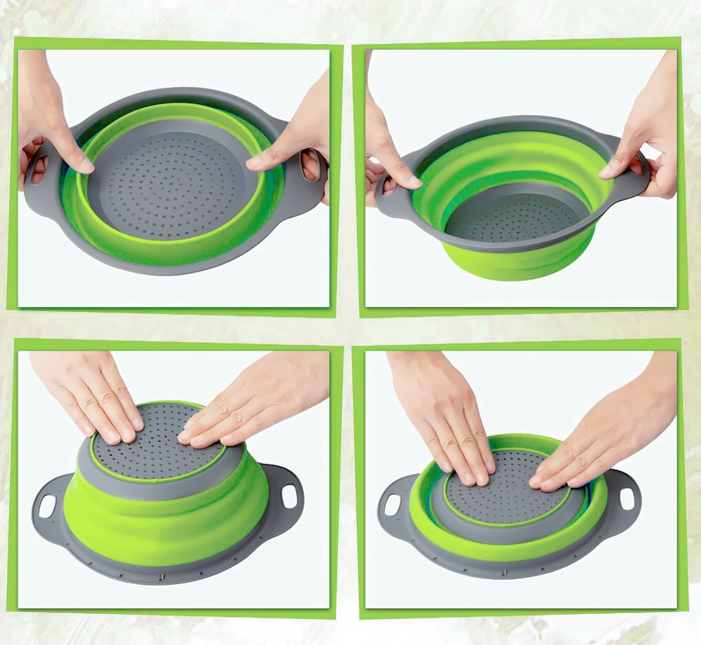 Collapsible Heat-Resistant Silicone Colander (Stainless Steel Rim)