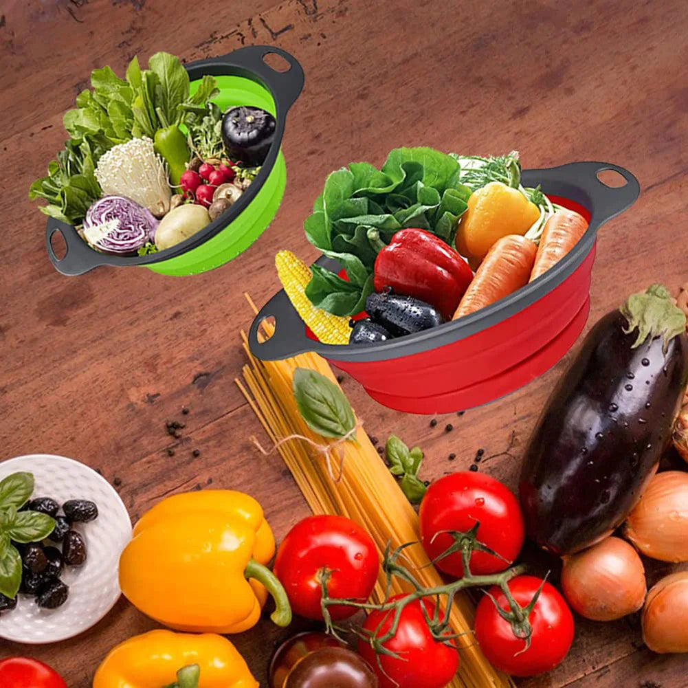 Collapsible Heat-Resistant Silicone Colander (Stainless Steel Rim)