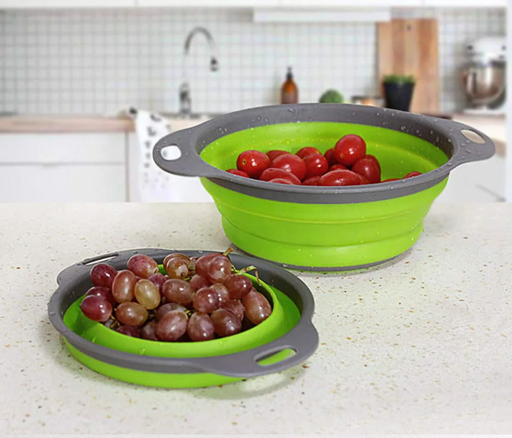 Collapsible Heat-Resistant Silicone Colander (Stainless Steel Rim)