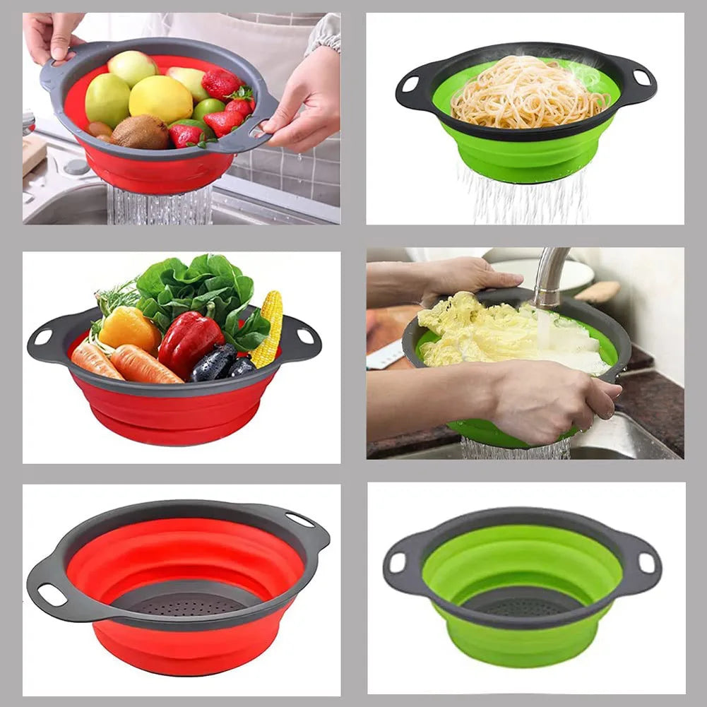 Collapsible Heat-Resistant Silicone Colander (Stainless Steel Rim)