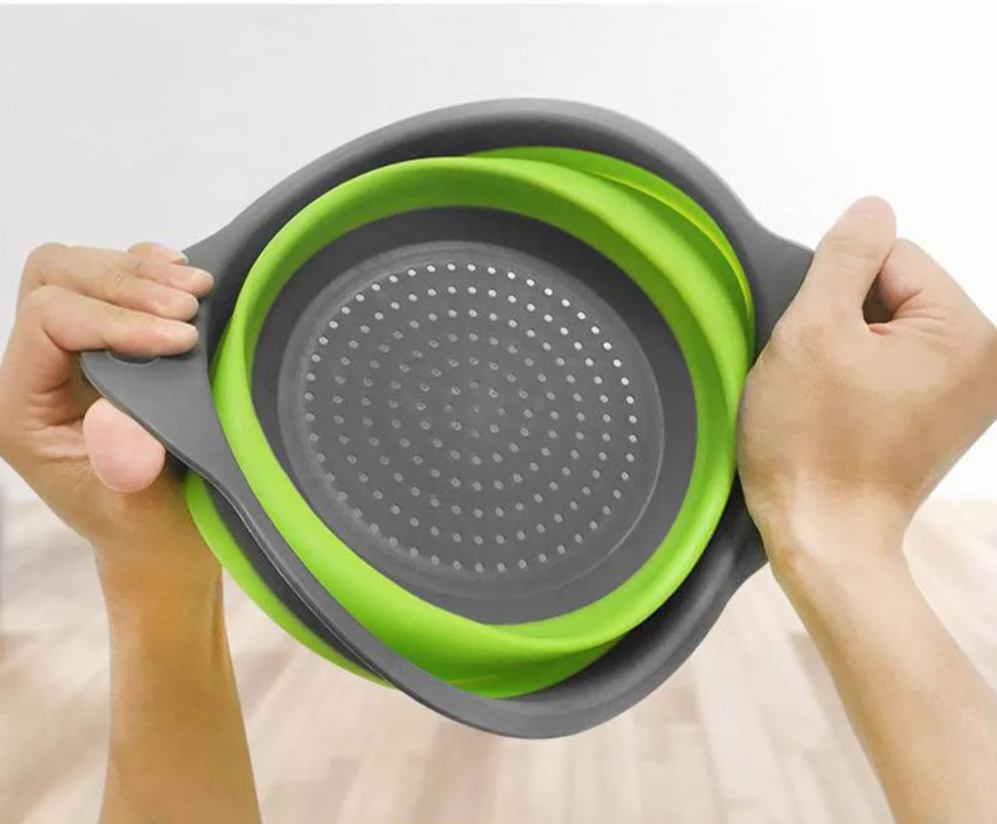 Collapsible Heat-Resistant Silicone Colander (Stainless Steel Rim)
