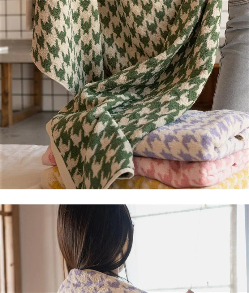 Combed Cotton Houndstooth Jacquard Face Towel
