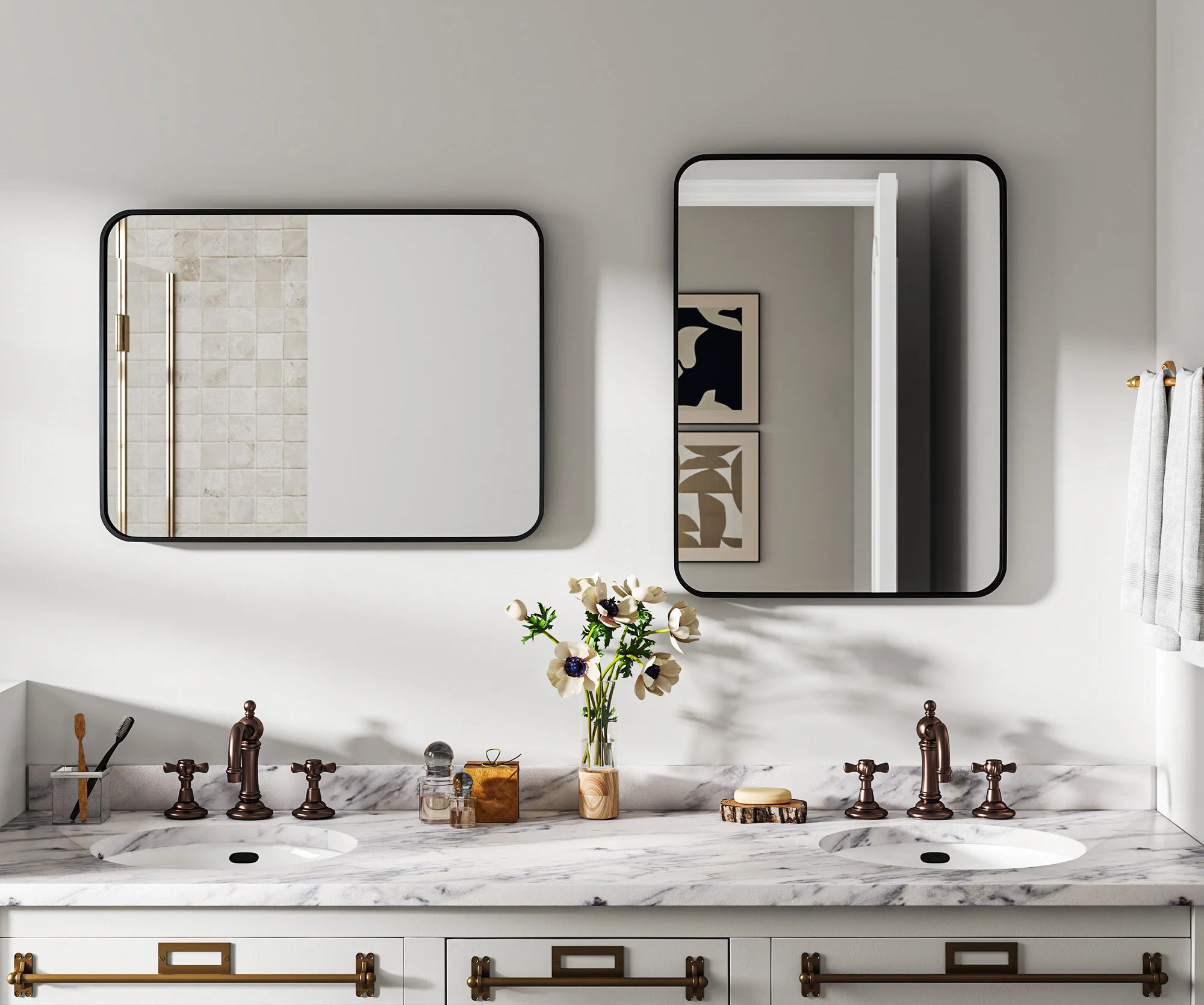 Copper-Free HD Glass Black Metal Wall Mirror (24 x 32 in)