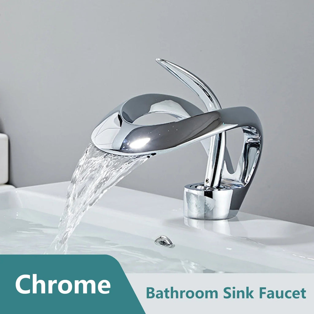 Corrosion-Resistant Brass Waterfall Bathroom Faucet (Single-Hole Deck-Mount)