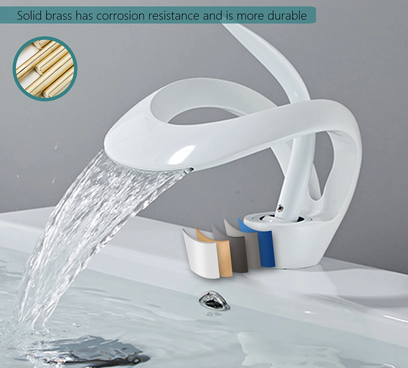 Corrosion-Resistant Brass Waterfall Bathroom Faucet (Single-Hole Deck-Mount)