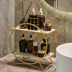 Corrosion-Resistant Metal Two-Tier Vanity Organizer (Removable Marble-Style Ceramic Trays)