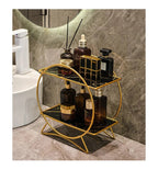 Corrosion-Resistant Metal Two-Tier Vanity Organizer (Removable Marble-Style Ceramic Trays)