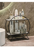 Corrosion-Resistant Metal Two-Tier Vanity Organizer (Removable Marble-Style Ceramic Trays)