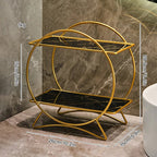 Corrosion-Resistant Metal Two-Tier Vanity Organizer (Removable Marble-Style Ceramic Trays)