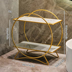 Corrosion-Resistant Metal Two-Tier Vanity Organizer (Removable Marble-Style Ceramic Trays)