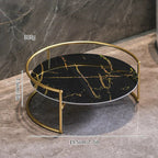 Corrosion-Resistant Metal Two-Tier Vanity Organizer (Removable Marble-Style Ceramic Trays)