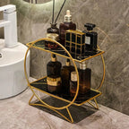 Corrosion-Resistant Metal Two-Tier Vanity Organizer (Removable Marble-Style Ceramic Trays)