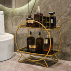 Corrosion-Resistant Metal Two-Tier Vanity Organizer (Removable Marble-Style Ceramic Trays)