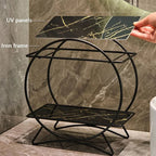 Corrosion-Resistant Metal Two-Tier Vanity Organizer (Removable Marble-Style Ceramic Trays)