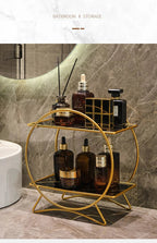 Corrosion-Resistant Metal Two-Tier Vanity Organizer (Removable Marble-Style Ceramic Trays)