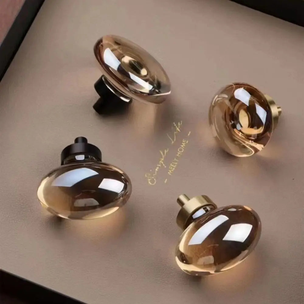 Crystal Glass & Champagne Gold Cabinet Knob (Screw Included)