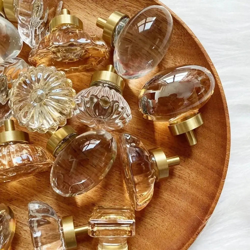 Crystal Glass & Champagne Gold Cabinet Knob (Screw Included)