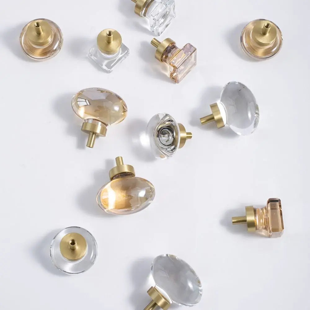 Crystal Glass & Champagne Gold Cabinet Knob (Screw Included)