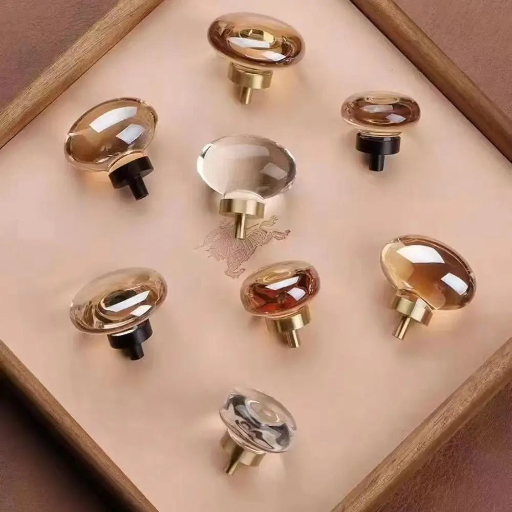 Crystal Glass & Champagne Gold Cabinet Knob (Screw Included)