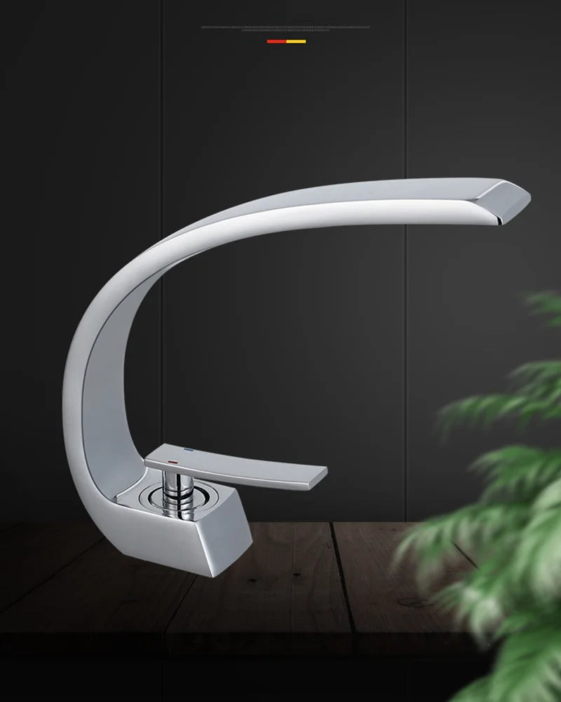 Curved Brass Single-Handle Bathroom Sink Faucet