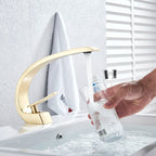 Curved Brass Single-Handle Bathroom Sink Faucet
