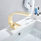Curved Brass Single-Handle Bathroom Sink Faucet