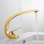 Curved Brass Single-Handle Bathroom Sink Faucet