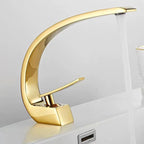 Curved Brass Single-Handle Bathroom Sink Faucet
