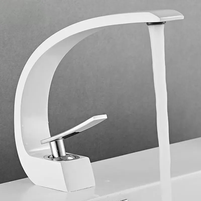 Curved Brass Single-Handle Bathroom Sink Faucet
