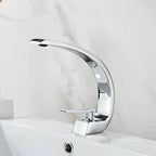 Curved Brass Single-Handle Bathroom Sink Faucet