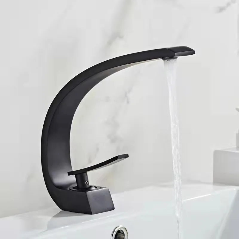 Curved Brass Single-Handle Bathroom Sink Faucet