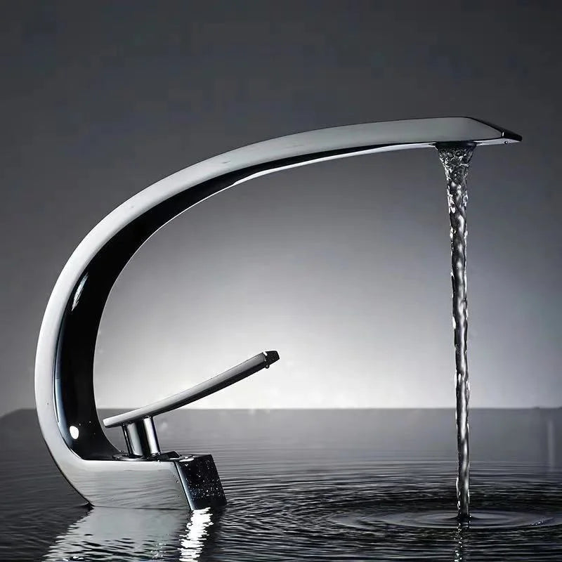 Curved Brass Single-Handle Bathroom Sink Faucet