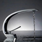 Curved Brass Single-Handle Bathroom Sink Faucet