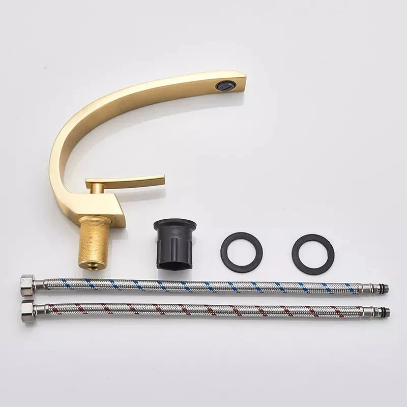 Curved Brass Single-Handle Bathroom Sink Faucet