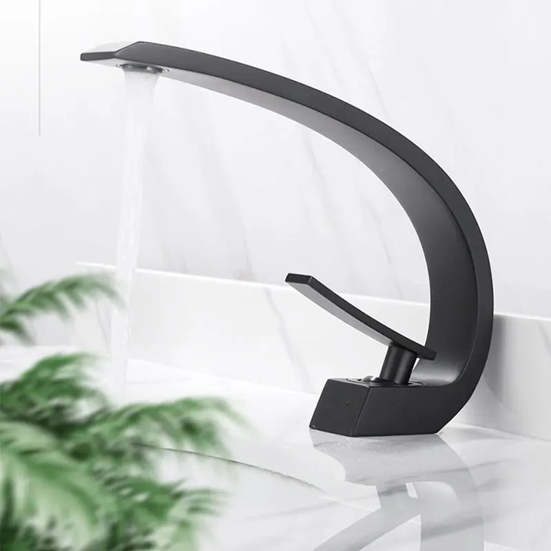 Curved Brass Single-Handle Bathroom Sink Faucet