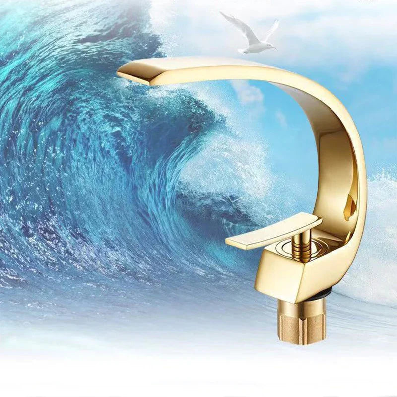 Curved Brass Single-Handle Bathroom Sink Faucet