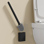 Dense Bristles & Ventilated Quick-Dry Holder Toilet Brush Set (Matte Black)