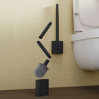 Dense Bristles & Ventilated Quick-Dry Holder Toilet Brush Set (Matte Black)