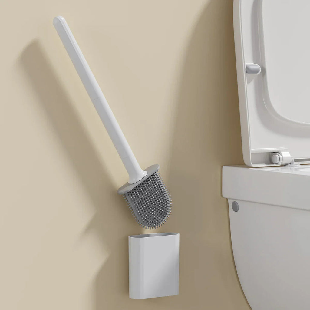 Dense Bristles & Ventilated Quick-Dry Holder Toilet Brush Set (Matte Black)