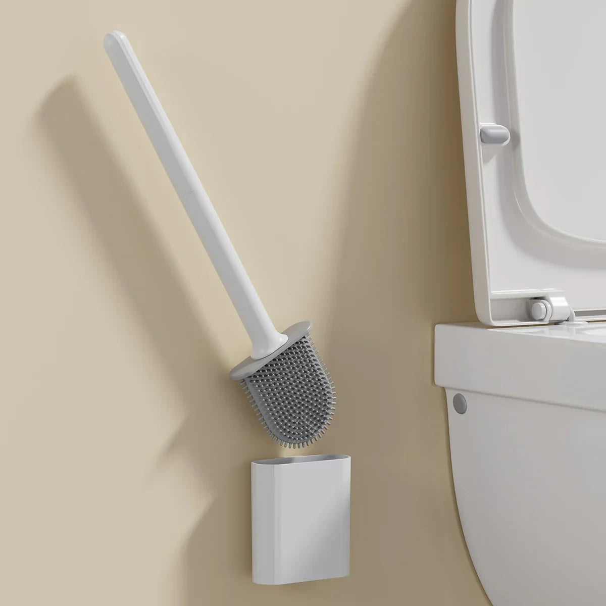 Dense Bristles & Ventilated Quick-Dry Holder Toilet Brush Set (Matte Black)