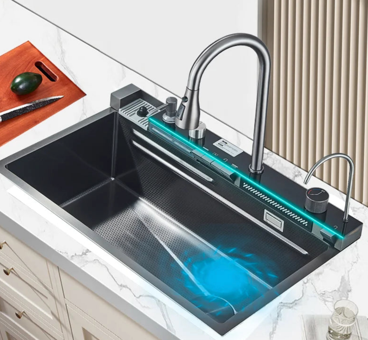 Digital Temperature Display 304 Stainless Kitchen Sink (Integrated Soap Dispenser)