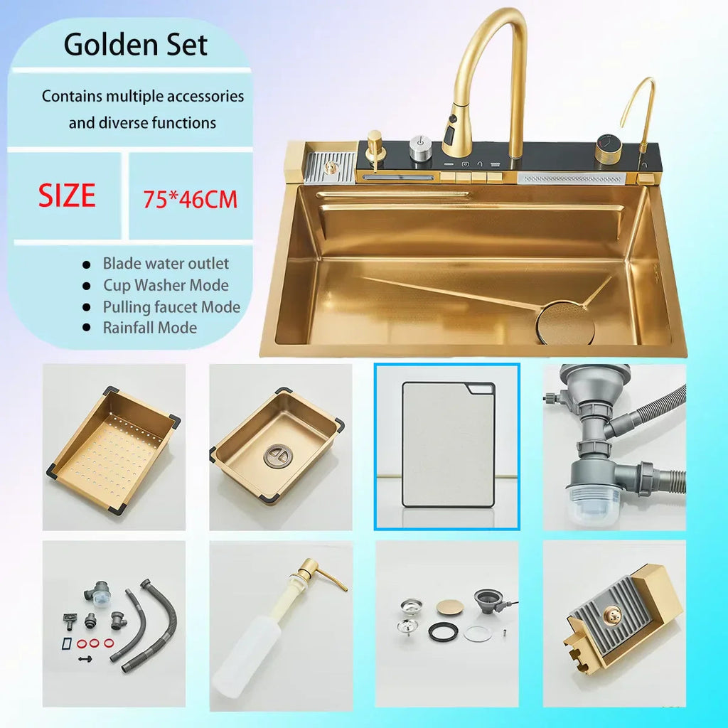 Digital Temperature Display 304 Stainless Kitchen Sink (Integrated Soap Dispenser)
