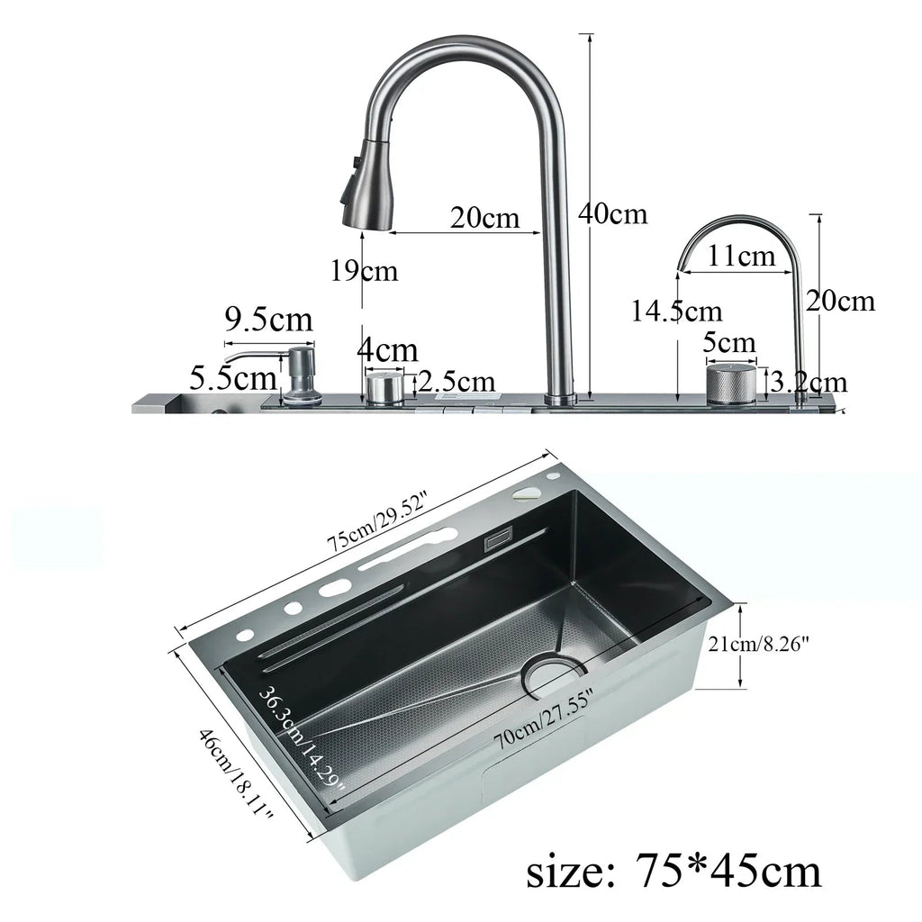 Digital Temperature Display 304 Stainless Kitchen Sink (Integrated Soap Dispenser)