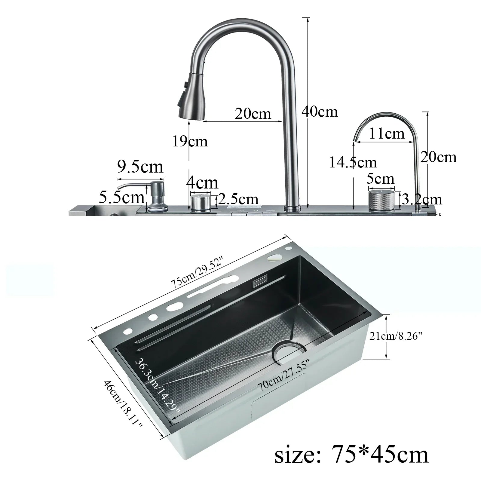 Digital Temperature Display 304 Stainless Kitchen Sink (Integrated Soap Dispenser)